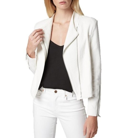 Nordstrom Blank NYC White Crepe Moto Jacket with Mesh Panels - Picture 1 of 11